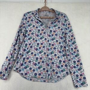 Emerald 18 Womens Golf Top Medium M Quarter Zip Long Sleeve Golf Ball Tee Print
